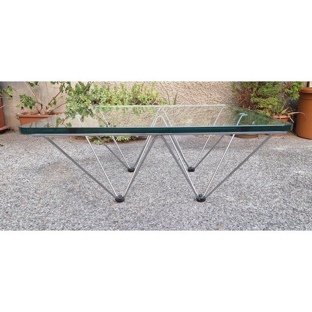 Coffee Table in Chromed Iron with Glass Top Alanda Style by Paolo Piva, 1970s For Sale - Image 3 of 6