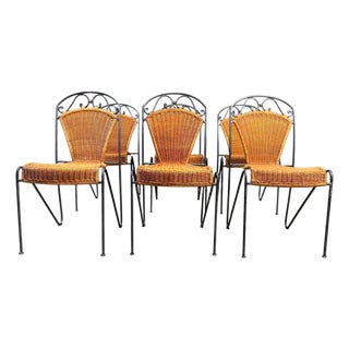 Wicker Chairs from Frederick Weinberg, 1960s, Set of 6 For Sale