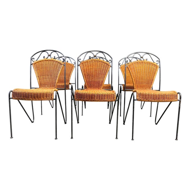 Wicker Chairs from Frederick Weinberg, 1960s, Set of 6 For Sale