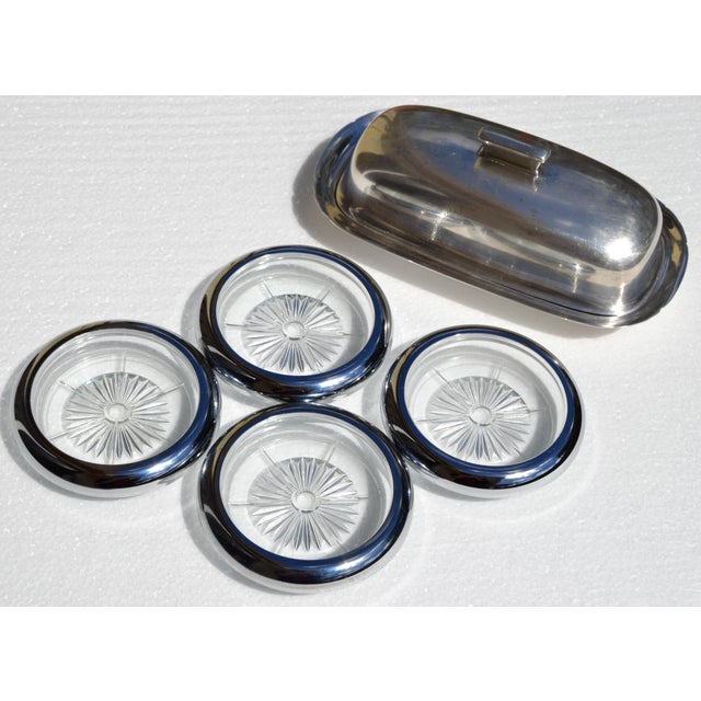 1980s Leonard Style Italy Silverplate & Crystal Wine Glass Coasters- Set of 4 For Sale - Image 12 of 12