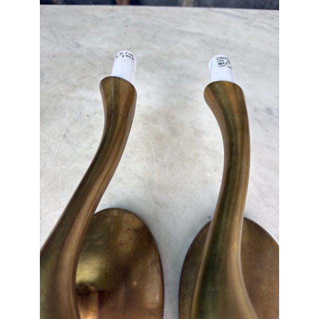 Modern Brass Candelabra Wall Sconce Pair For Sale - Image 4 of 7