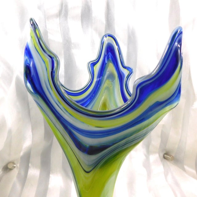 Abstract 1980s Blue and Yelow Art Glass Vase For Sale - Image 3 of 6