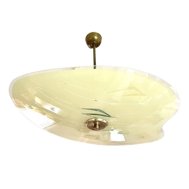 Pale Yellow Asymmetrical Cup-Shaped Pendant Light, 1960s For Sale