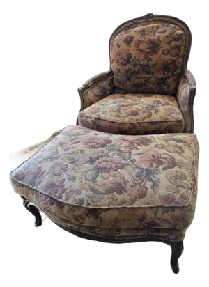 Vintage Henredon Louis XV Bergere Chair & Ottoman