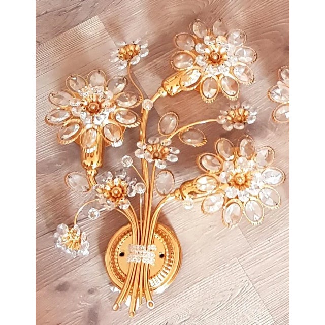 Metal Gilded Crystal Flowers Wall Lamp from Palwa, 1970s, Set of 2 For Sale - Image 7 of 7
