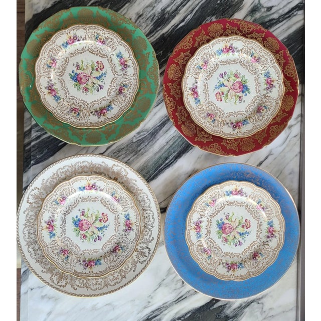 Mid 20th Century Last Chance!Vintage Vibrant Floral & Gold Gilt Mixed Dinner Plates - Set of 4 For Sale - Image 5 of 13