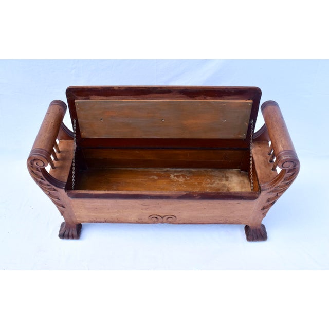 American Late 19th C. High Victorian White Oak Storage Bench, Hand-Carved, Usa For Sale - Image 3 of 13