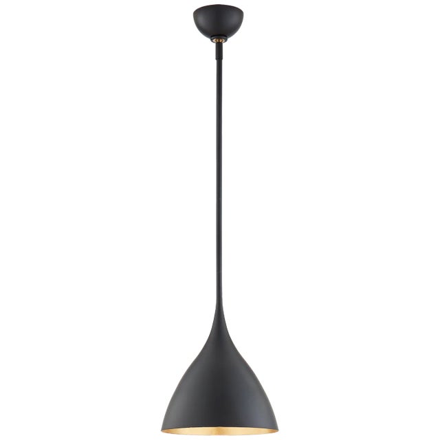 AERIN for Visual Comfort Signature Agnes Small Pendant in Matte Black with Gild Interior For Sale