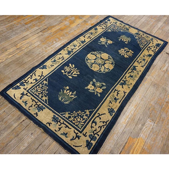 Exceptional Navy Blue Color With Great Florid Design Antique Chinese Peking Rug For Sale - Image 4 of 14
