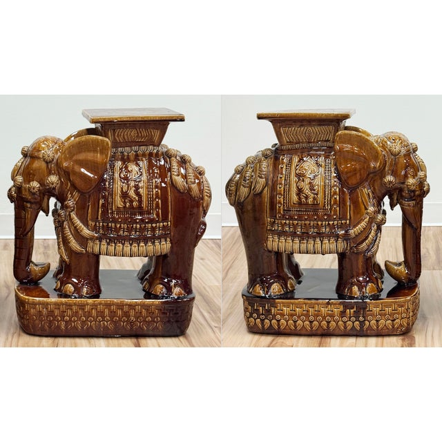 Vintage Ceramic Elephant Garden Stools, a Pair For Sale - Image 4 of 8