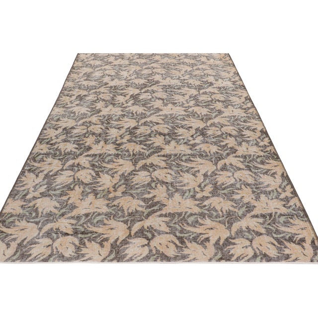 1950s Vintage Turkish Distressed Rug in Brown With Floral Patterns, From Rug & Kilim For Sale - Image 5 of 7