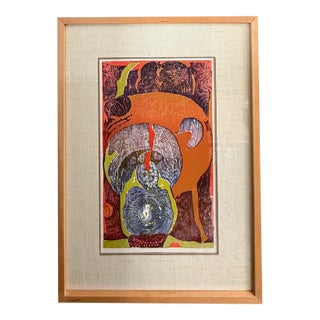 1967, "Totem", Abstract, Multicolor, Original Print on Fine Art Paper, by Kan N. For Sale