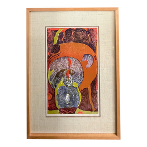 1967, "Totem", Framed Abstract Original Silkscreen Print on Paper, Artist Kan N.