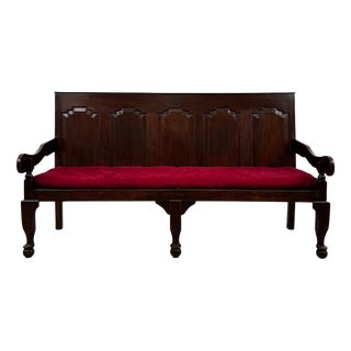 18th Century English Carved Oak Settle with Upholstered Seat For Sale