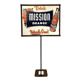 1950s MCM Mission Orange Soda Advertising Sign For Sale