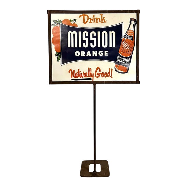 1950s MCM Mission Orange Soda Advertising Sign For Sale