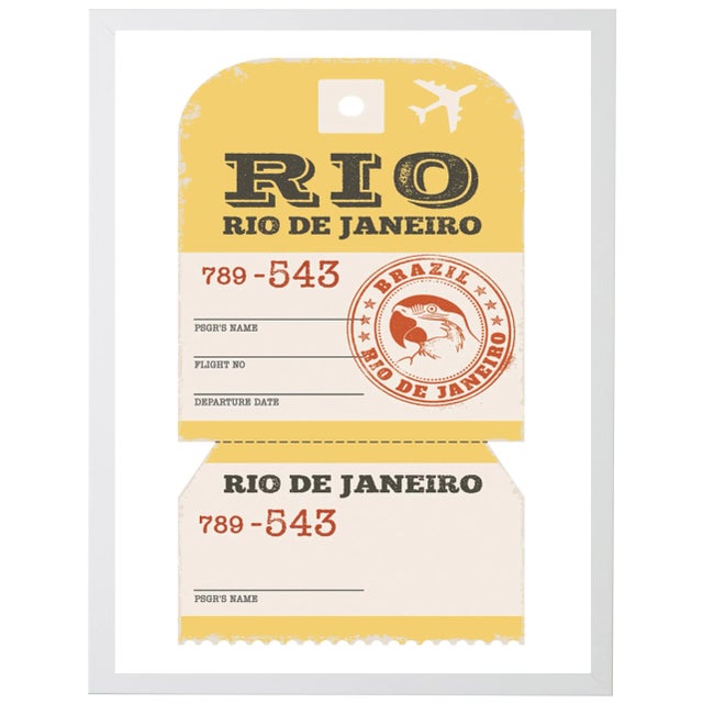 Illustration Rio Travel Ticket Print in White Shadowbox - 13" x 17" For Sale - Image 3 of 3