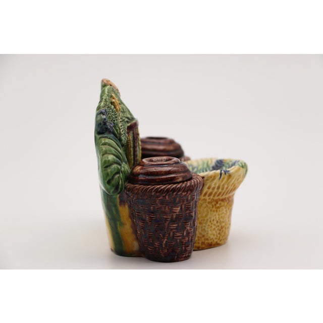 19th Century, Antique Portuguese Palissy Ware Inkwell, Earthenware, Manuel Mafra For Sale - Image 4 of 12