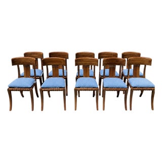 1980s Vintage Klismos Style Solid Walnut Dining Chairs - Set of 10 For Sale