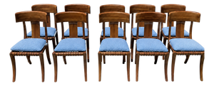 1980s Vintage Klismos Style Solid Walnut Dining Chairs - Set of 10