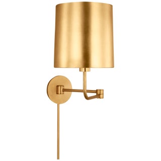 Barbara Barry for Visual Comfort Signature Go Lightly Swing Arm Wall Light in Gild with Gild Shade For Sale
