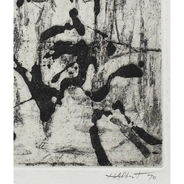 Abstract "t.e.", 3/7 Abstracted Monochromatic Portrait 1970 Woodcut For Sale - Image 3 of 4