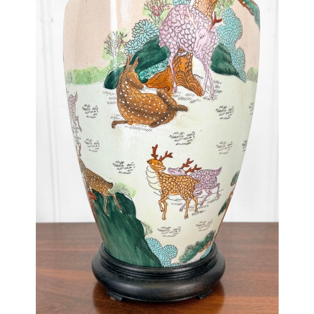 Vintage Chinese Chinoiserie Deer Motif Porcelain Table Lamp For Sale - Image 6 of 9