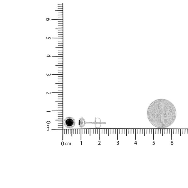 .925 Sterling Silver 1/2 cttw Treated Black Diamond Modern 4-Prong Solitaire Milgrain Stud Earrings, A Pair For Sale In New York - Image 6 of 6