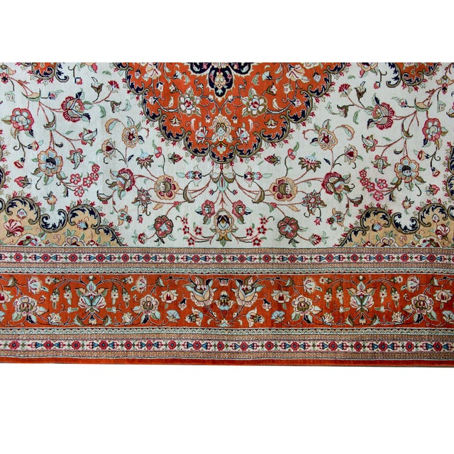 Ivory Vintage Persian Silk Qum Rug For Sale - Image 8 of 14