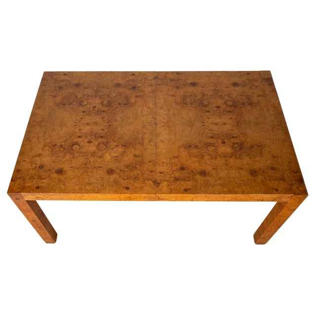 Wood Mid-Century Burl Wood Parsons Dining Table in the Style of Milo Baughman For Sale - Image 7 of 14