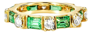Late 20th Century 14K Yellow Gold Diamond Emerald Eternity Wedding Ring Band, Size 5.5