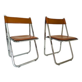 Tamara Folding Chairs in Tan Leather from Arrben, Italy, 1970, Set of 2 For Sale