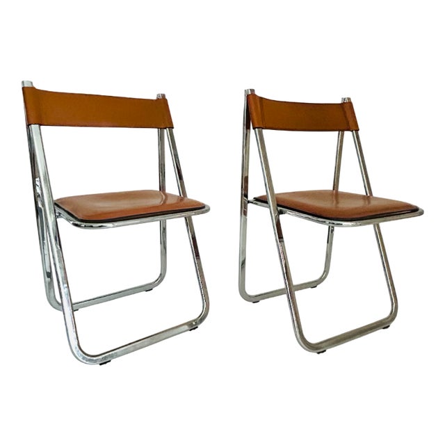 Tamara Folding Chairs in Tan Leather from Arrben, Italy, 1970, Set of 2 For Sale