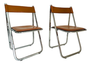 Tamara Folding Chairs in Tan Leather from Arrben, Italy, 1970, Set of 2