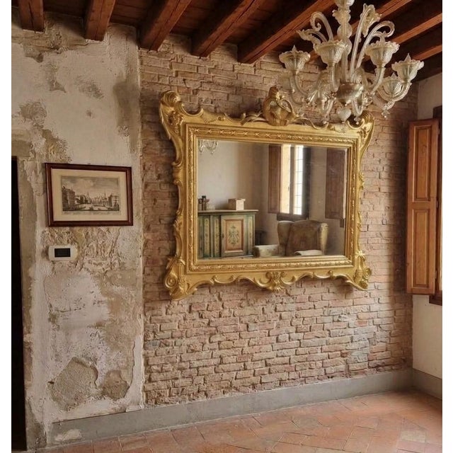 Gold Leaf Wooden Mirror from an Tuscan Villa, 1850s For Sale - Image 6 of 11