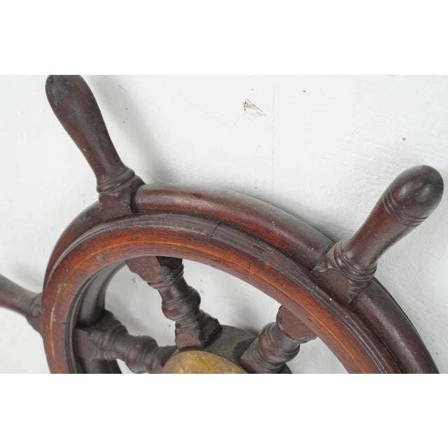 Brown Vintage Wood Six Spoke Ship Steering Wheel For Sale - Image 8 of 8