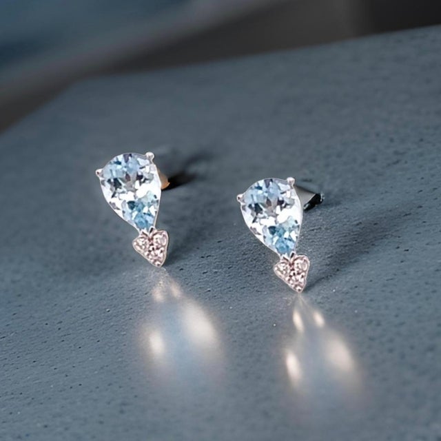 Natural Aquamarine Diamond Earrings 14k Gold 3.07 TCW Certified For Sale - Image 4 of 12