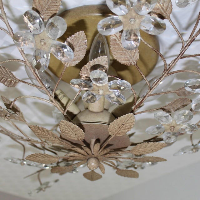 1990s Vintage Large Crystal Floral Ceiling Light Fixture | 5 Lights For Sale - Image 5 of 5