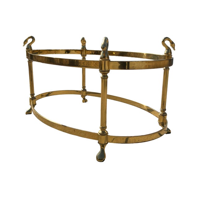 Mid-Century Modern Mid Century Modern 1960s Modern Labarge Jansen Style Swan Brass Glass Coffee Table Regency For Sale - Image 3 of 12