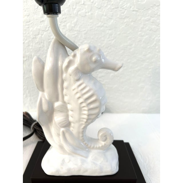 Coastal White Ceramic Seahorse Lamps, a Pair For Sale - Image 4 of 5