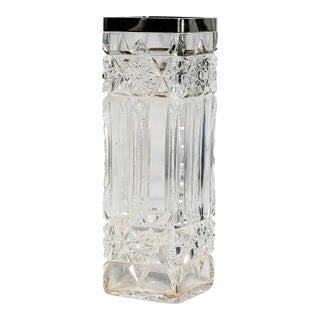 Elegant Edwardian Style Vintage Cut Crystal Rectangular Vase With Sterling Silver Luxury Home Decor For Sale