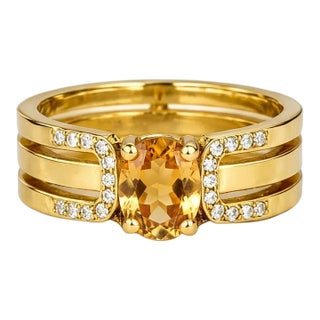 Split Shank Oval Citrine Engagement Silver, Gold Ring, Size 9.5 For Sale