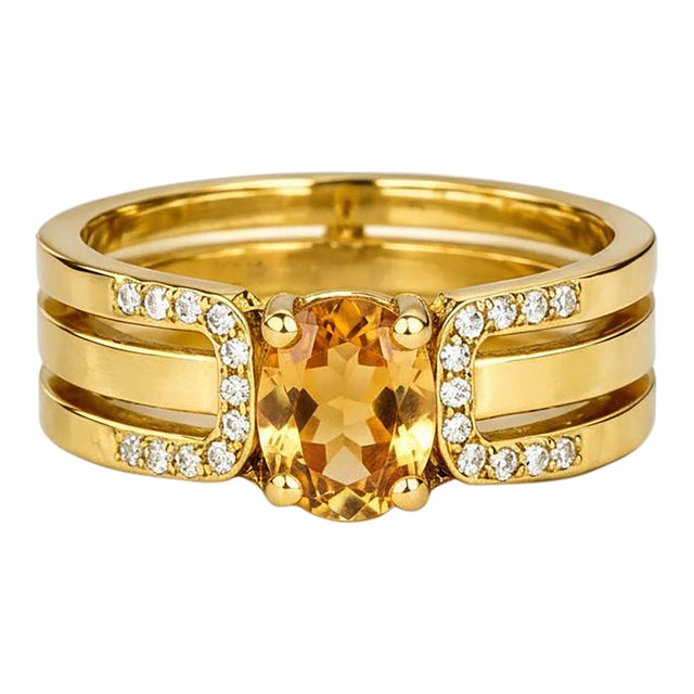 Split Shank Oval Citrine Engagement Silver, Gold Ring, Size 9.5 For Sale