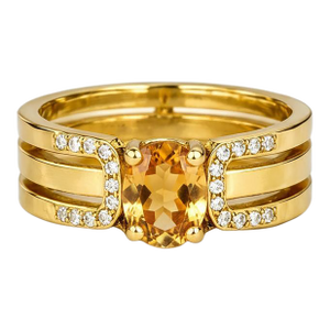 Split Shank Oval Citrine Engagement Silver, Gold Ring, Size 9.5