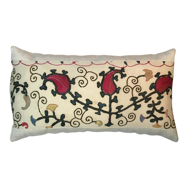 Antique Hand-Embroidered Suzani Pillow For Sale