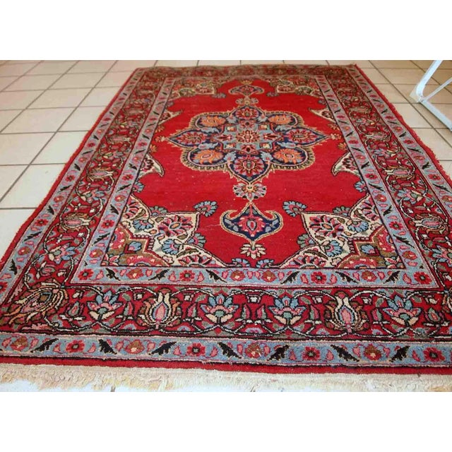 Red 1970s Handmade Vintage Persian Kazvin Rug For Sale - Image 8 of 10