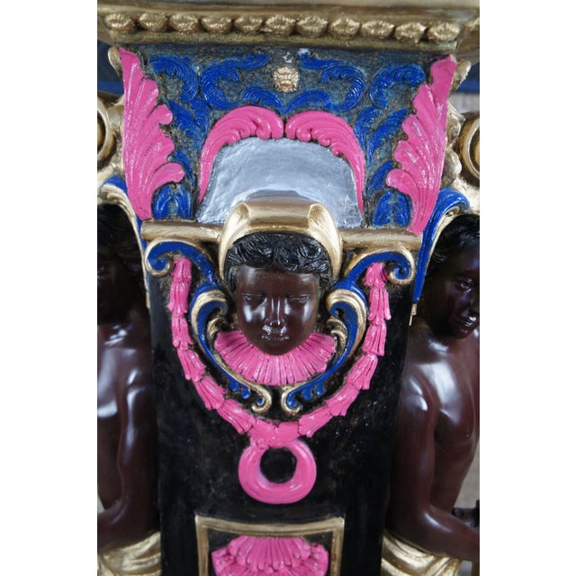Bronze Set of 2 Vintage Venetian Figural Polychrome Bronze Sculpture Pedestals Plant Stands For Sale - Image 8 of 12