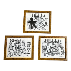 Contemporary 3 Original Wayne Cunningham Abstract Collages/ Marker Drawings- Set of Three