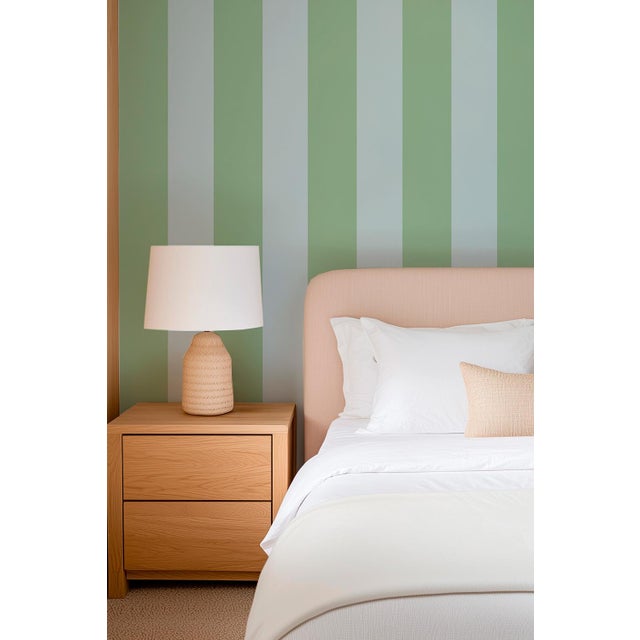 Modern Clubhouse Stripe Grasscloth Wallpaper by House Party | Wisteria Blue & Mint Julep | 6 Yards For Sale - Image 3 of 8