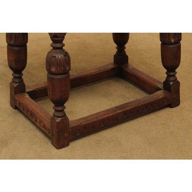 Kittinger 1920's Jacobean Style Carved Walnut Leather Seat Stool Chairish